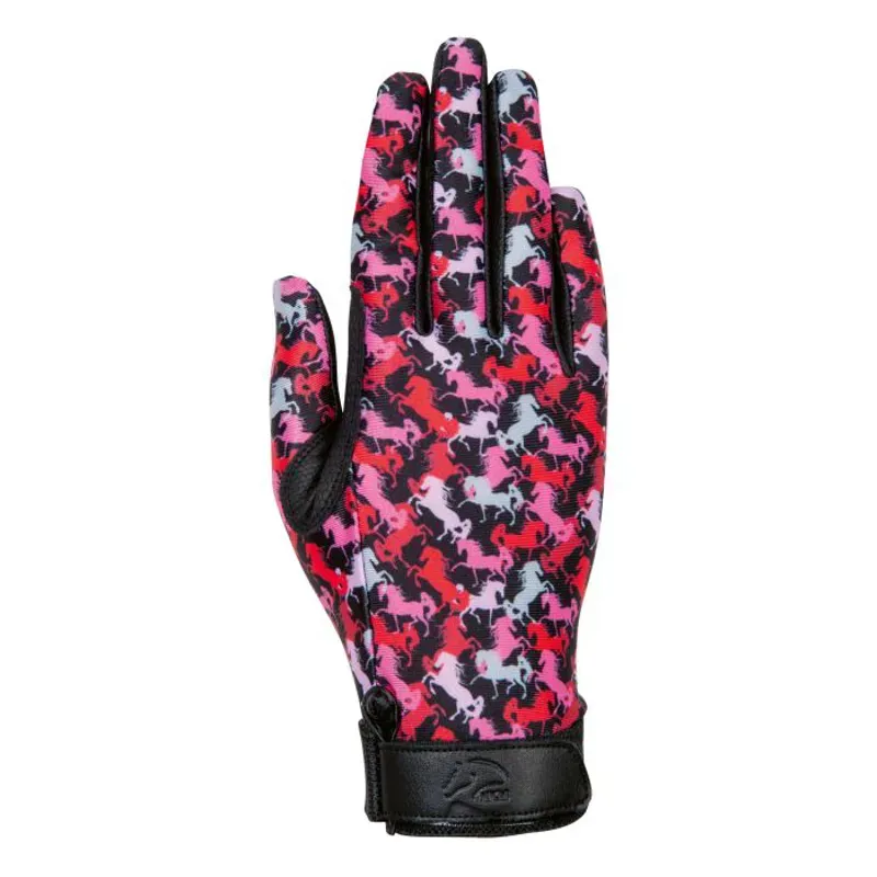 HKM Kids Emily Riding Gloves in Black/Pink