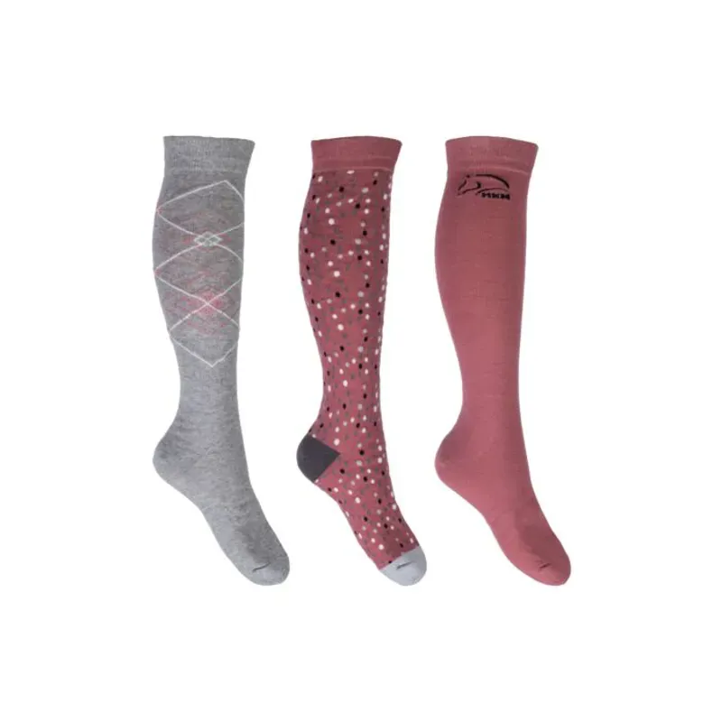 Hkm Set Of 3 Colorado Riding Socks in Red/grey