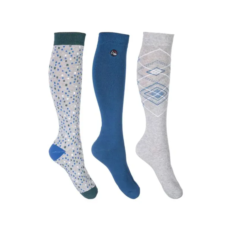 Hkm Set Of 3 Florida Riding Socks in Grey/Deep Blue
