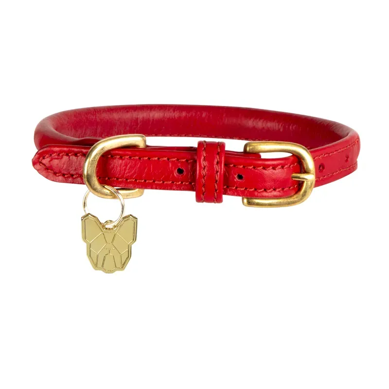 Digby and Fox Small Rolled Leather Dog Collar in Scarlett