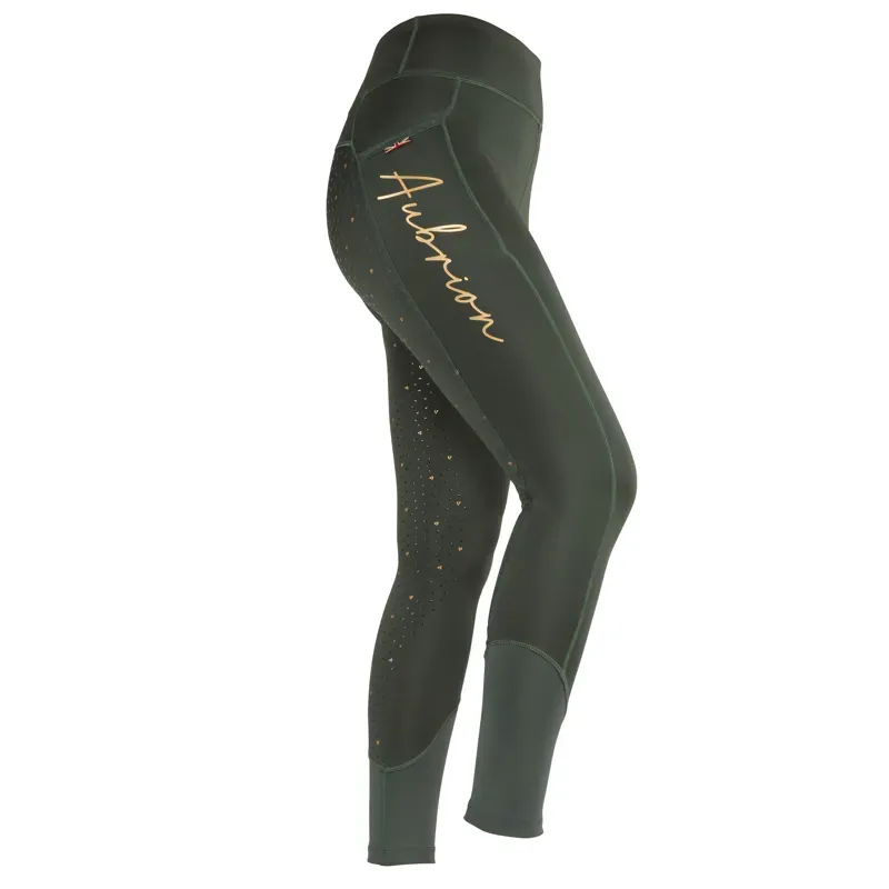 Aubrion Girls' Team Shield Riding Tights in Khaki