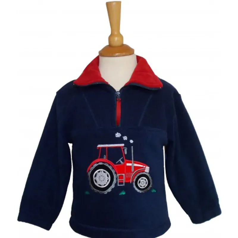 British Country Collection Big Red Tractor Children's Fleece Jacket in Navy/Red Trim